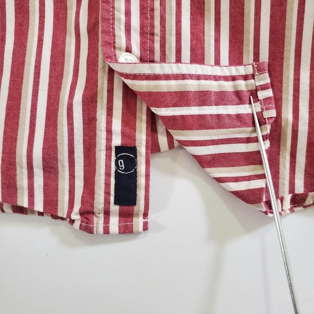 K1180 * Gymboree Boys Striped Long Sleeve Button Down Red Tan Size M (7/8)
